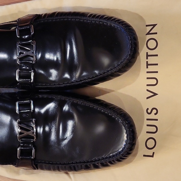 Mens Louis Vuitton Black Leather Mocassin Size 12 - Picture 1 of 11